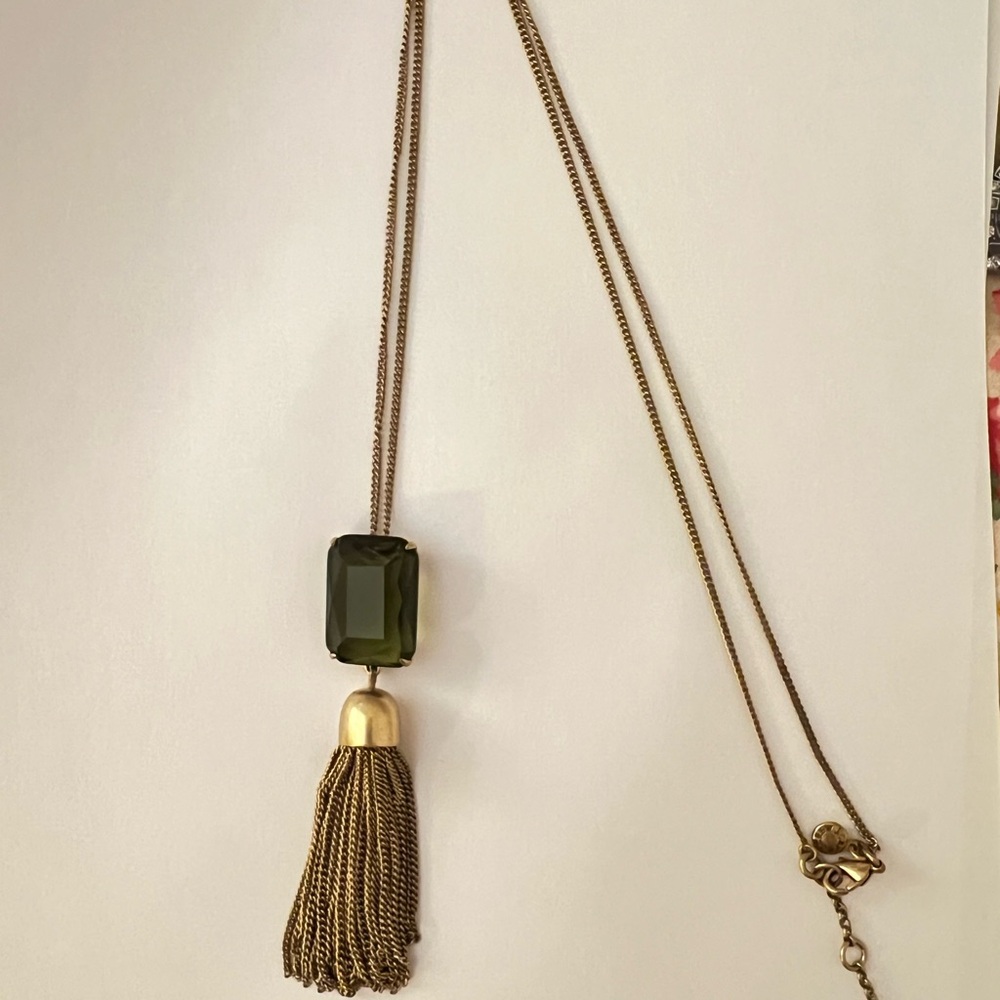 J. Crew Tassel & Gemstone Gold Necklace